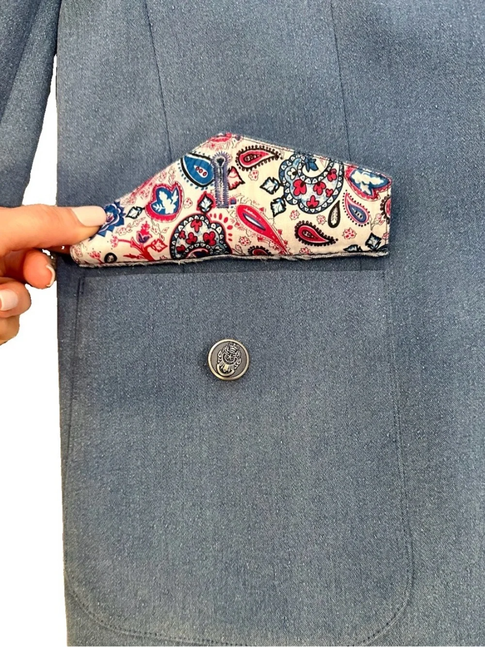 Rivesse Indian Suit Jacket Cornflower Blue Paisley Lining 32-34R Wedding Ethnic